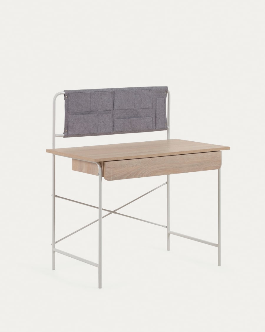 Yamina melamine and metal desk with white finish 100 x 60 cm
