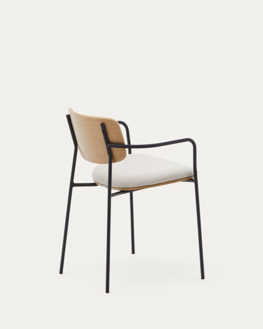 Maureen stackable chair in poplar plywood with light tone finish and black metal legs, 100% FSC.