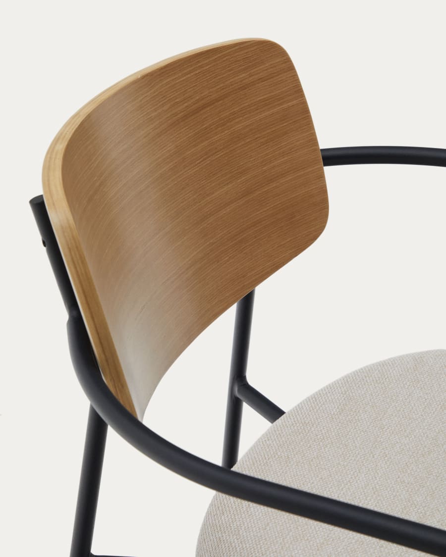 Maureen stackable chair in poplar plywood with light tone finish and black metal legs, 100% FSC.