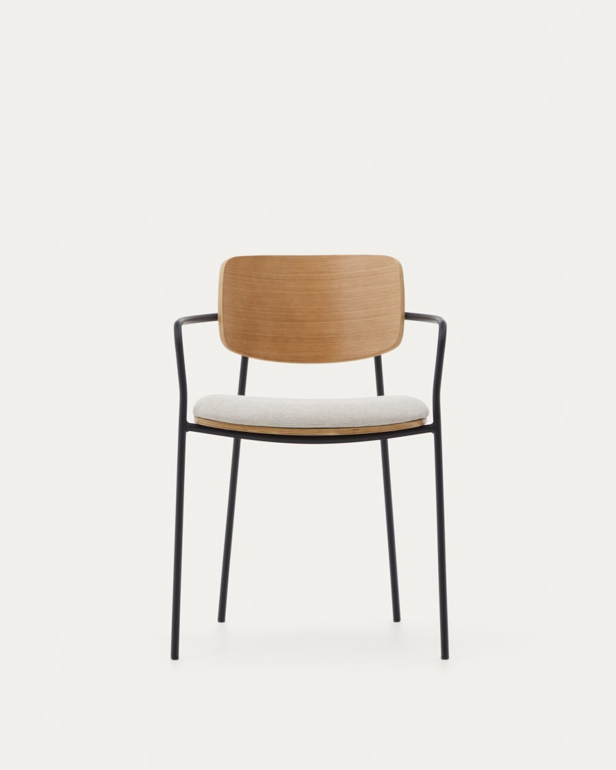 Maureen stackable chair in poplar plywood with light tone finish and black metal legs, 100% FSC.