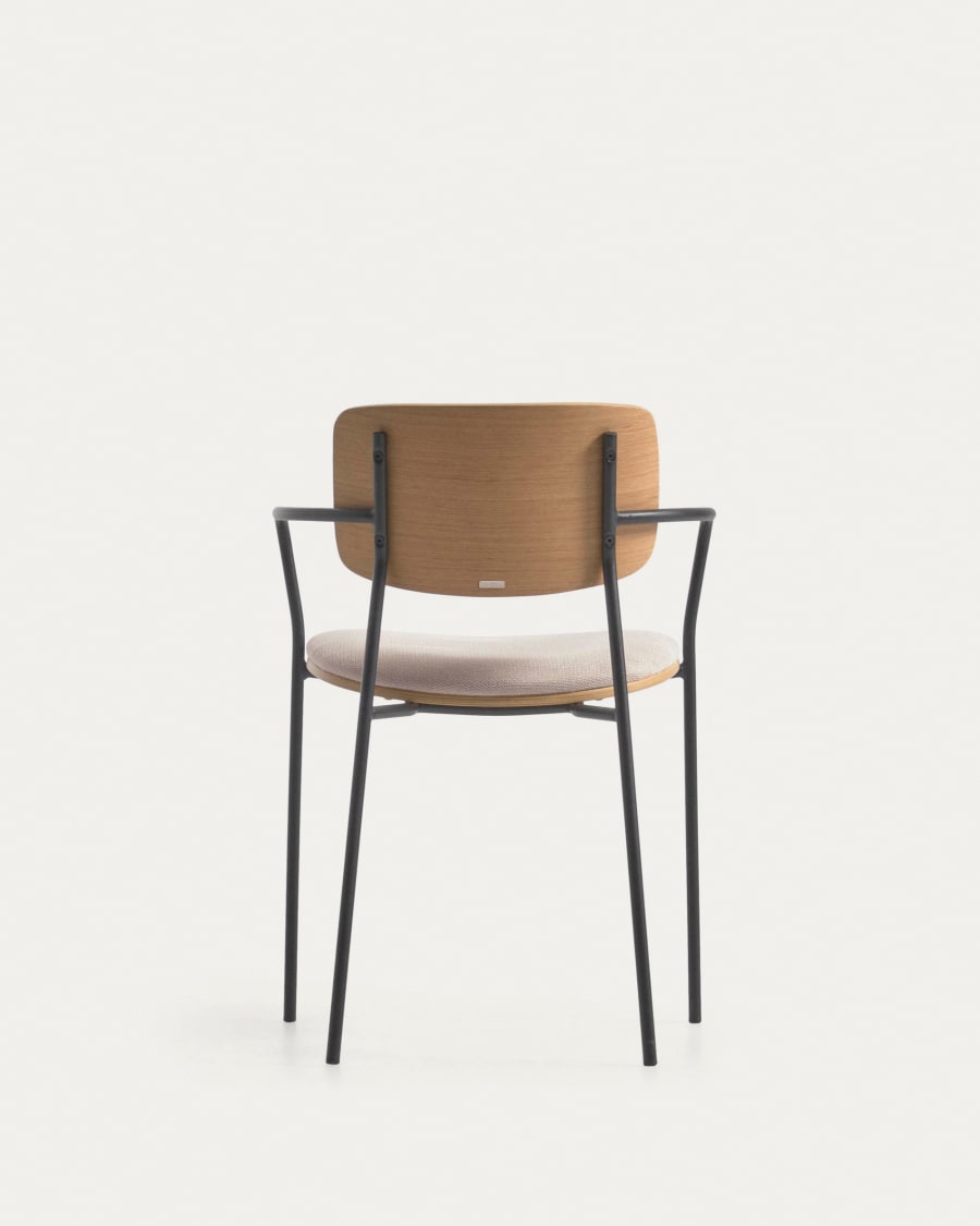 Maureen stackable chair in poplar plywood with light tone finish and black metal legs, 100% FSC.