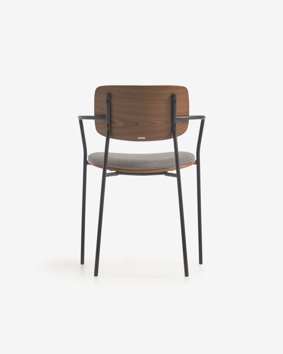 Maureen stacking chair in poplar plywood with warm tone finish and black metal legs, 100% FSC