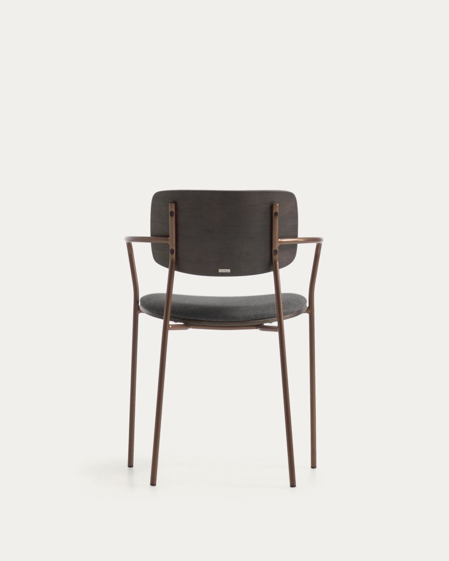 Maureen stackable chair in poplar plywood with dark tone finish and brass-finish metal, 100% FSC
