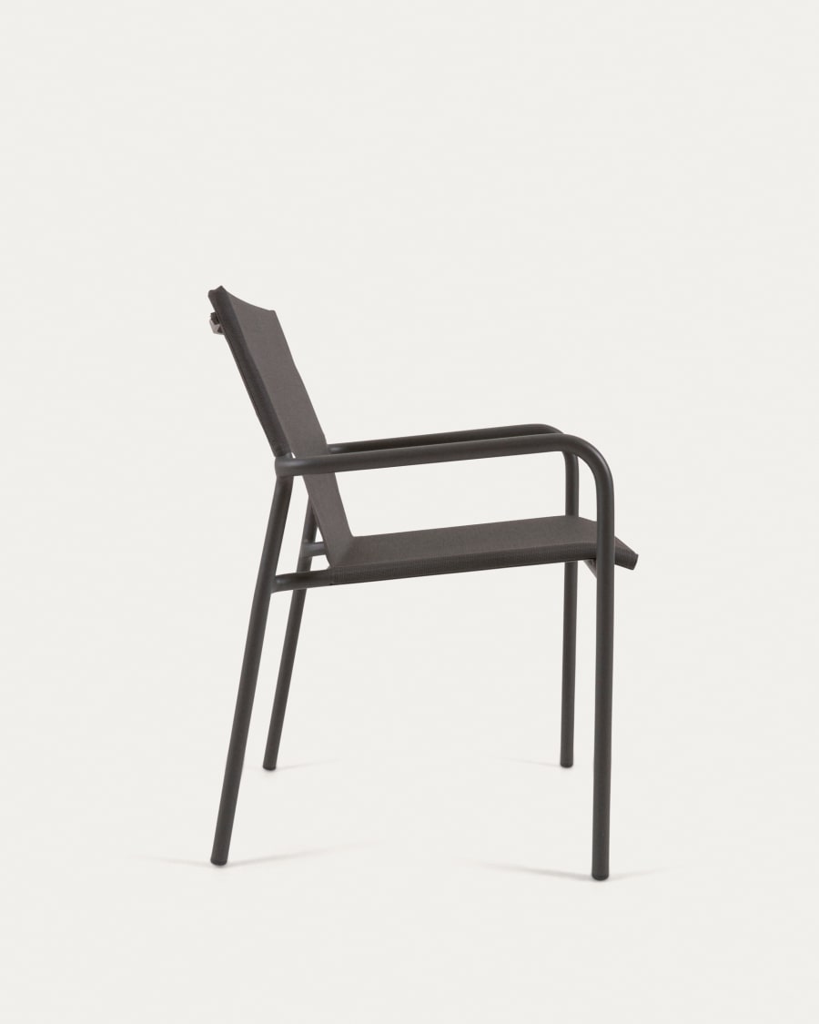 Zaltana stackable outdoor chair in aluminium with a matt dark grey painted finish