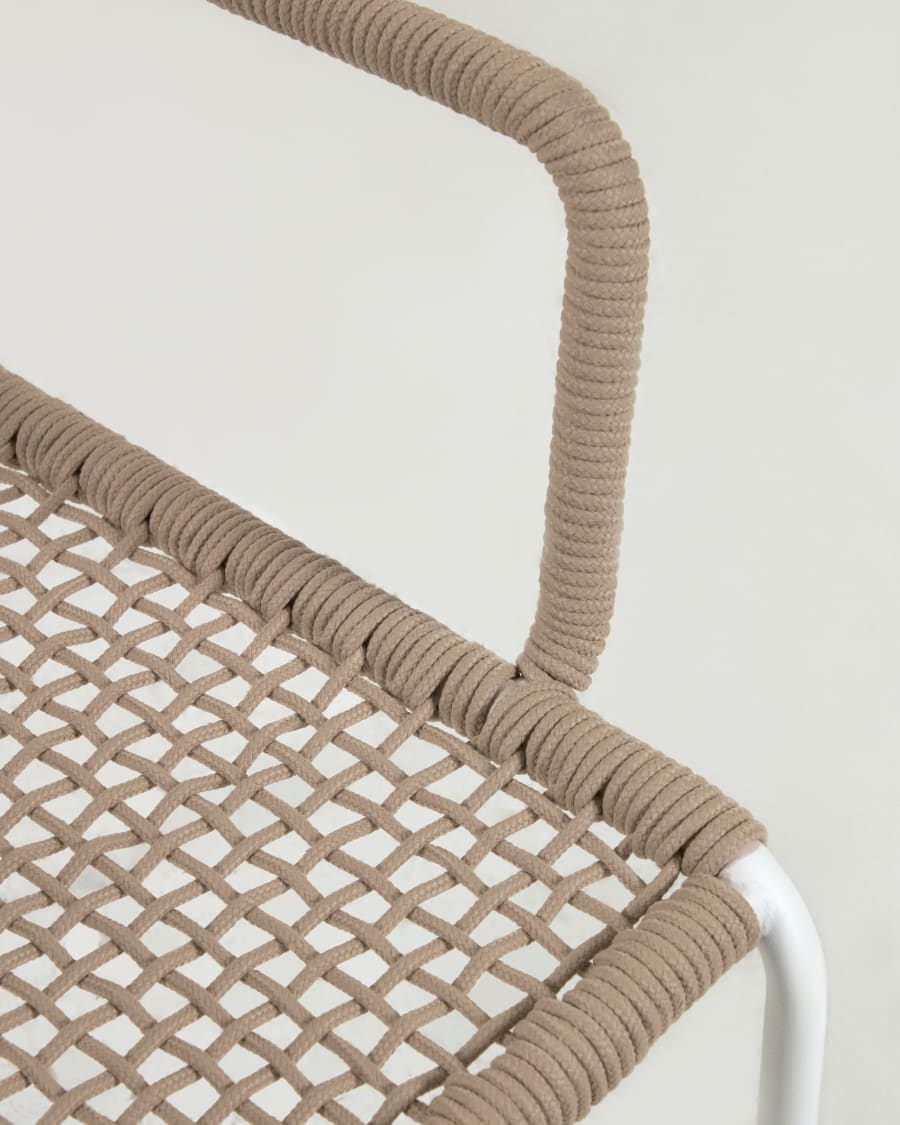Cailin stackable chair in beige cord with galvanised steel legs painted white