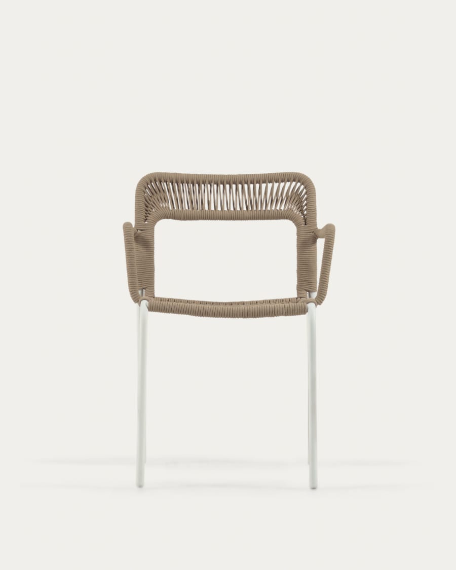 Cailin stackable chair in beige cord with galvanised steel legs painted white