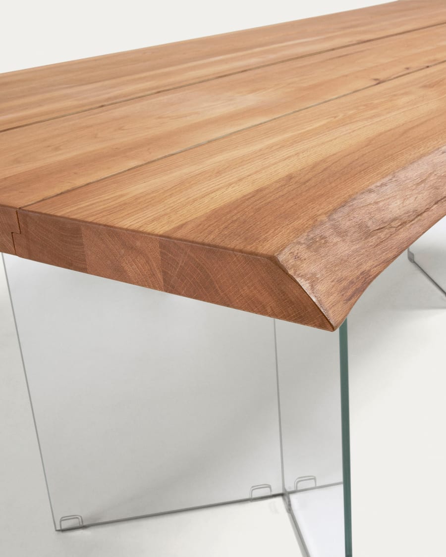 Tavolo Lotty impiallacciato rovere in finitura naturale e gambe in vetro 180 x 100 cm