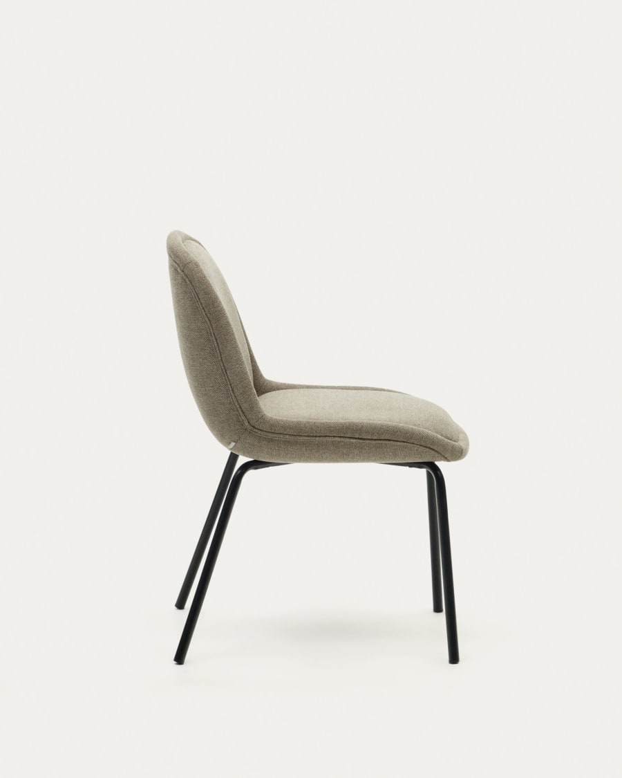 Aimin chair in brown chenille and steel legs with a matte black painted finish
