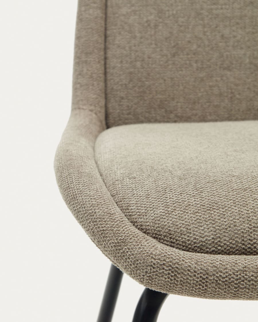 Aimin chair in brown chenille and steel legs with a matte black painted finish