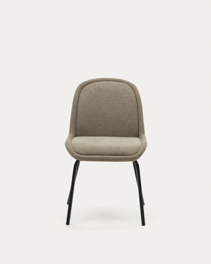 Aimin chair in brown chenille and steel legs with a matte black painted finish