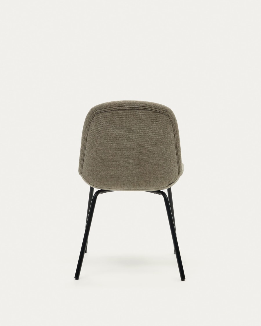 Aimin chair in brown chenille and steel legs with a matte black painted finish