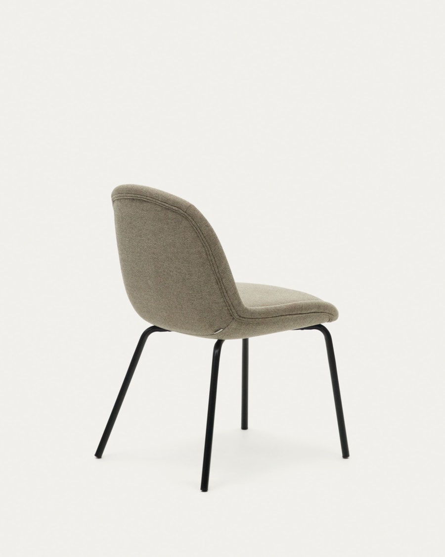 Aimin chair in brown chenille and steel legs with a matte black painted finish
