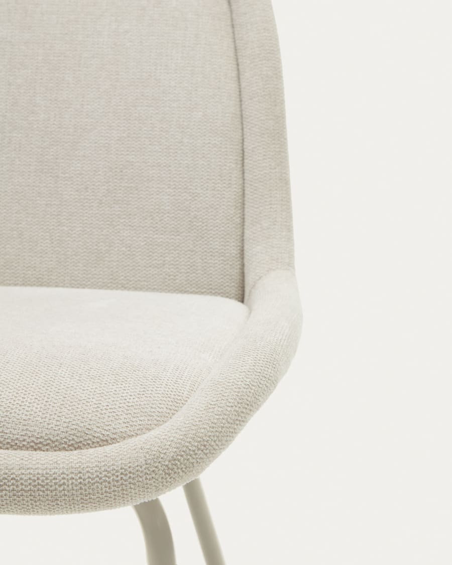 Aimin chair in beige chenille and steel legs with a matte beige painted finish FSC Mix Credit
