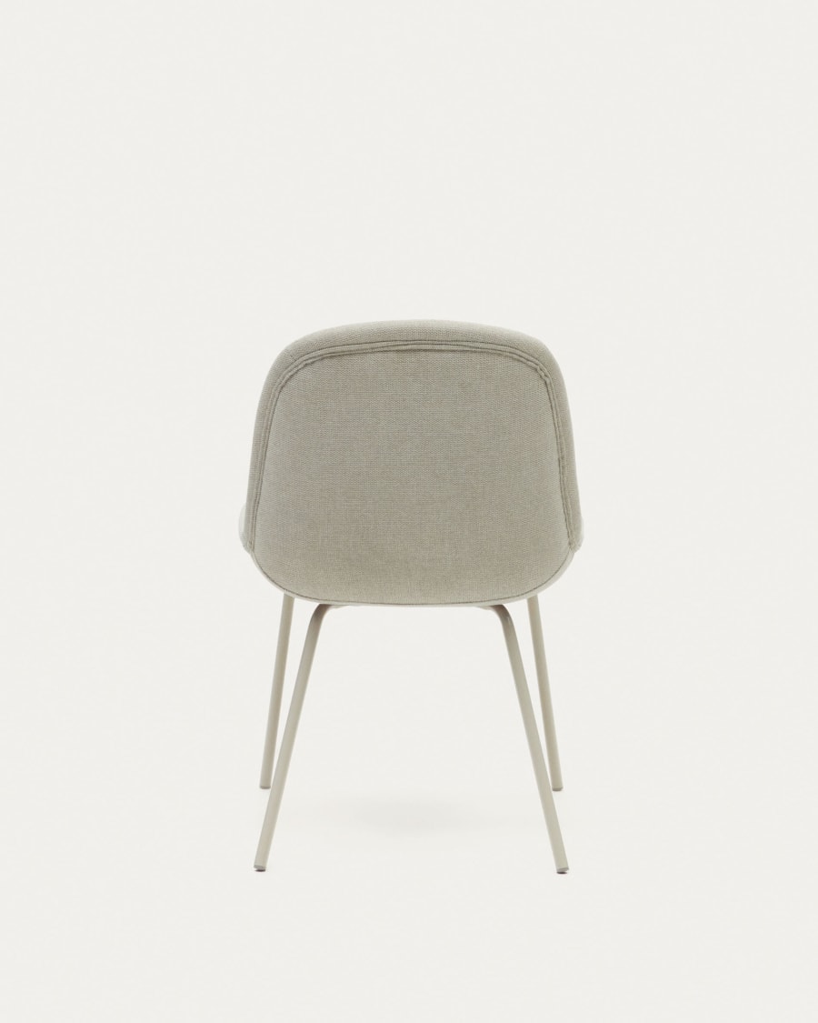Aimin chair in beige chenille and steel legs with a matte beige painted finish FSC Mix Credit