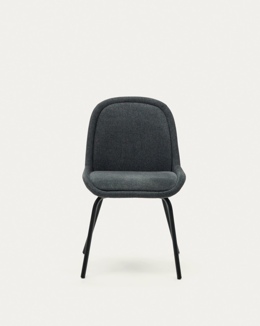 Aimin chair in grey chenille and steel legs with a matte black painted finish