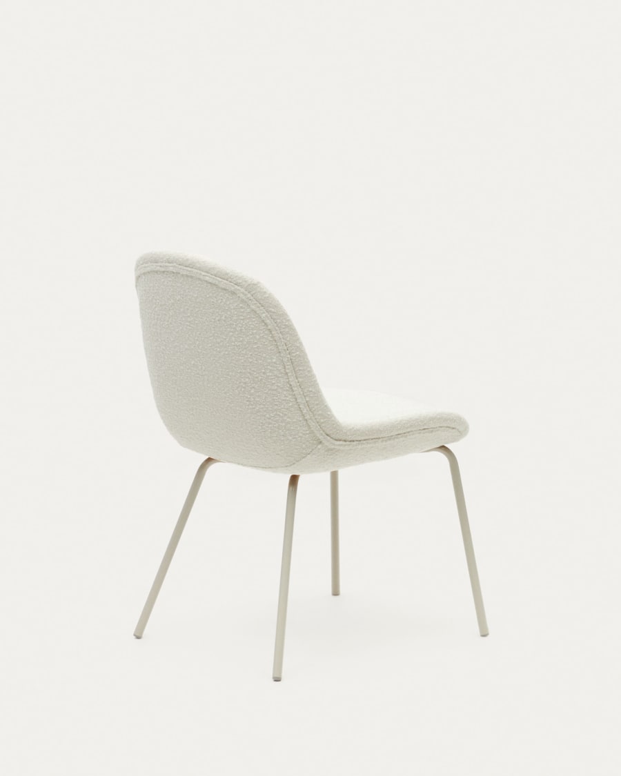Aimin chair in white bouclé and steel legs with a matte beige painted finish