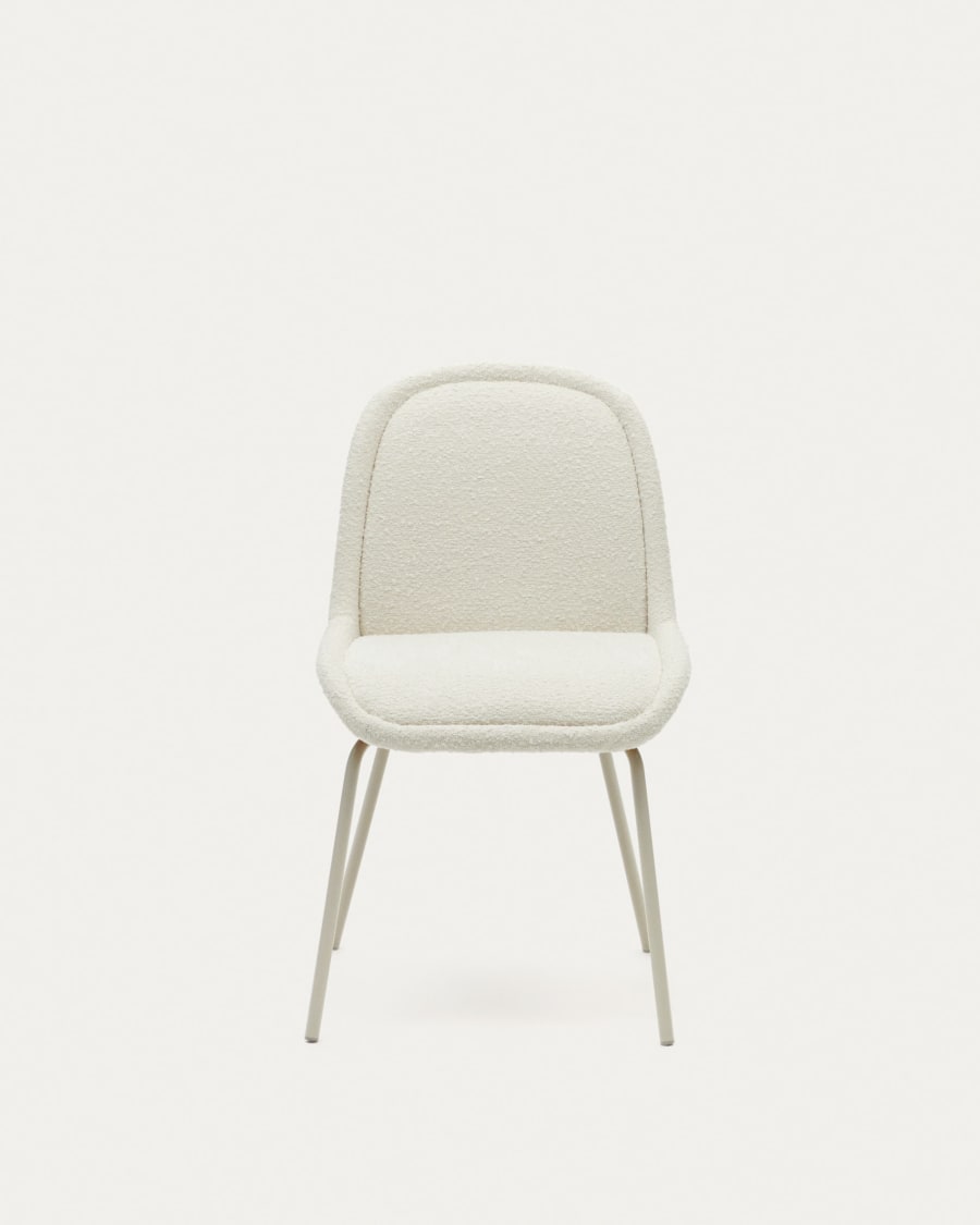 Aimin chair in white bouclé and steel legs with a matte beige painted finish