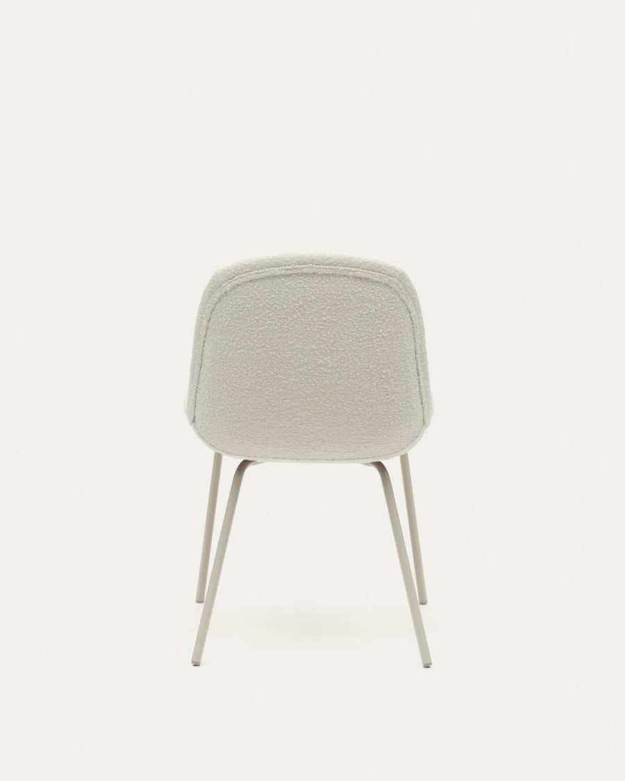 Aimin chair in white bouclé and steel legs with a matte beige painted finish