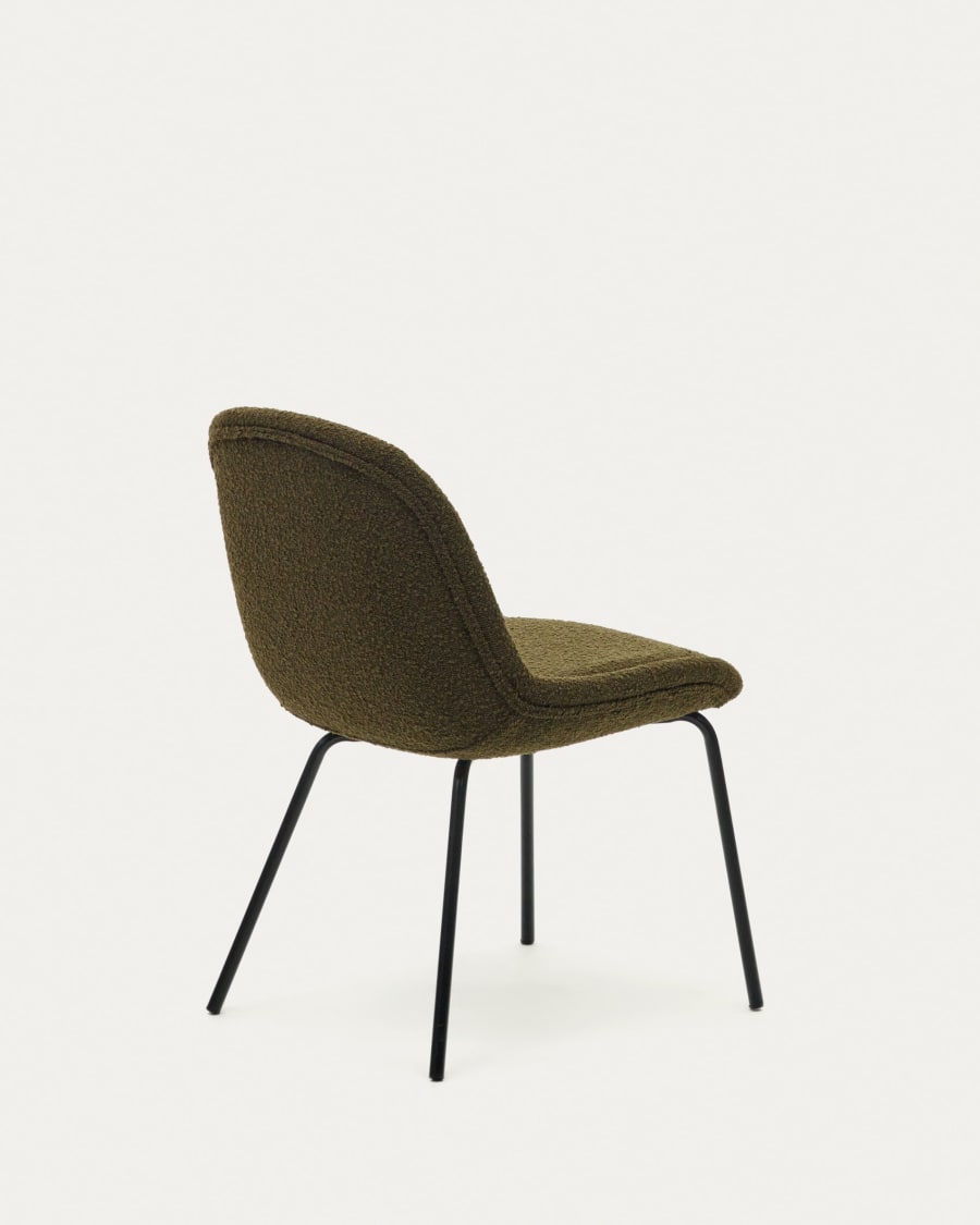 Aimin chair in green bouclé and steel legs with a matte black painted finish FSC Mix Credit