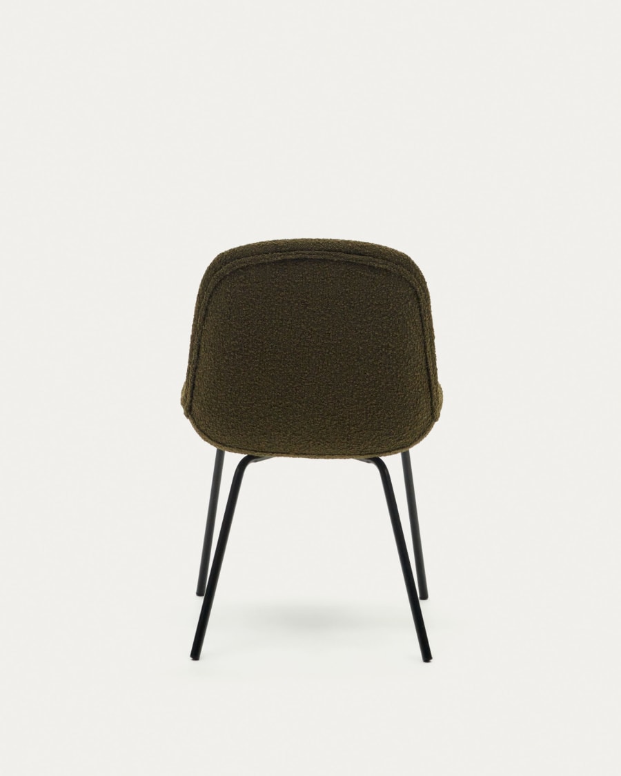 Aimin chair in green bouclé and steel legs with a matte black painted finish FSC Mix Credit