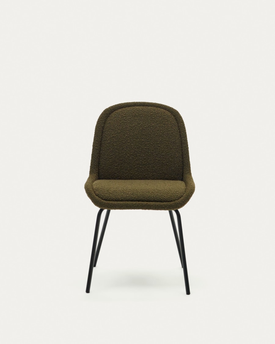 Aimin chair in green bouclé and steel legs with a matte black painted finish FSC Mix Credit