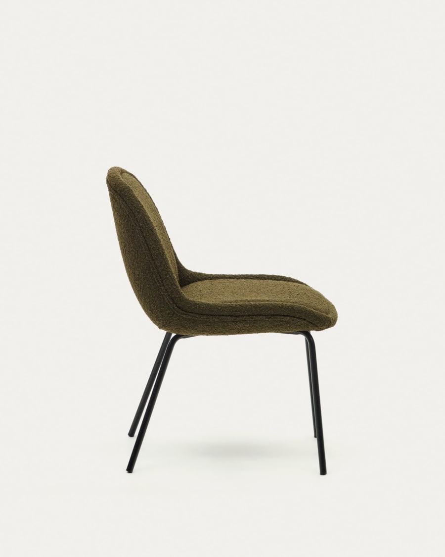 Aimin chair in green bouclé and steel legs with a matte black painted finish FSC Mix Credit