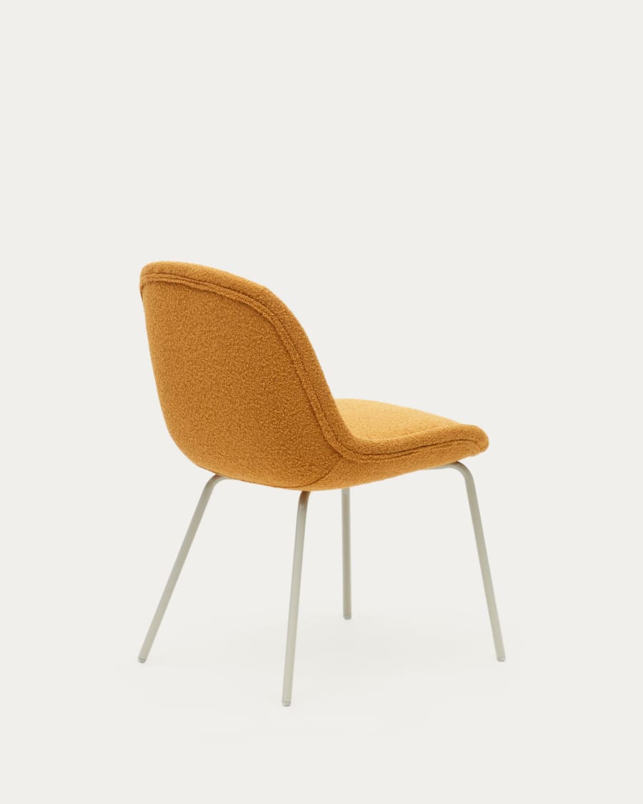 Aimin chair in mustard bouclé and steel legs with a matte beige painted finish FSC Mix Credit