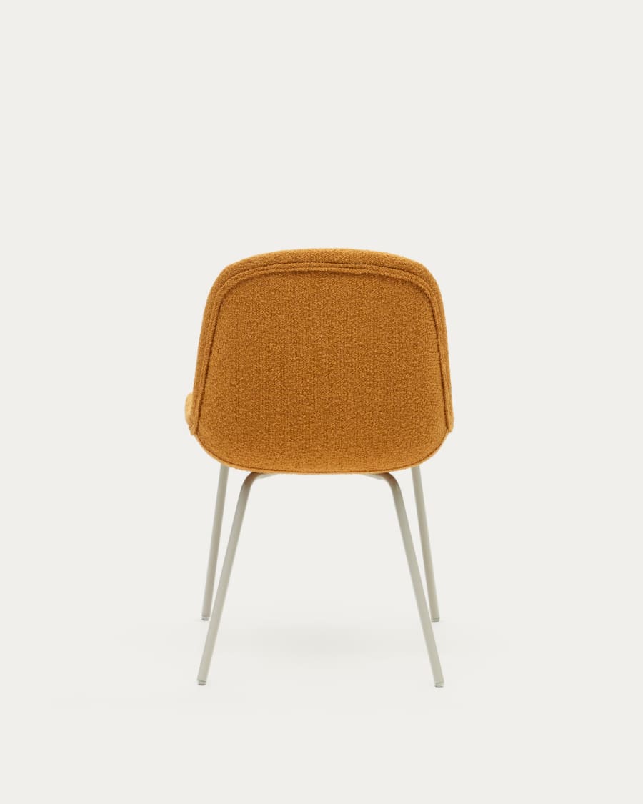 Aimin chair in mustard bouclé and steel legs with a matte beige painted finish FSC Mix Credit