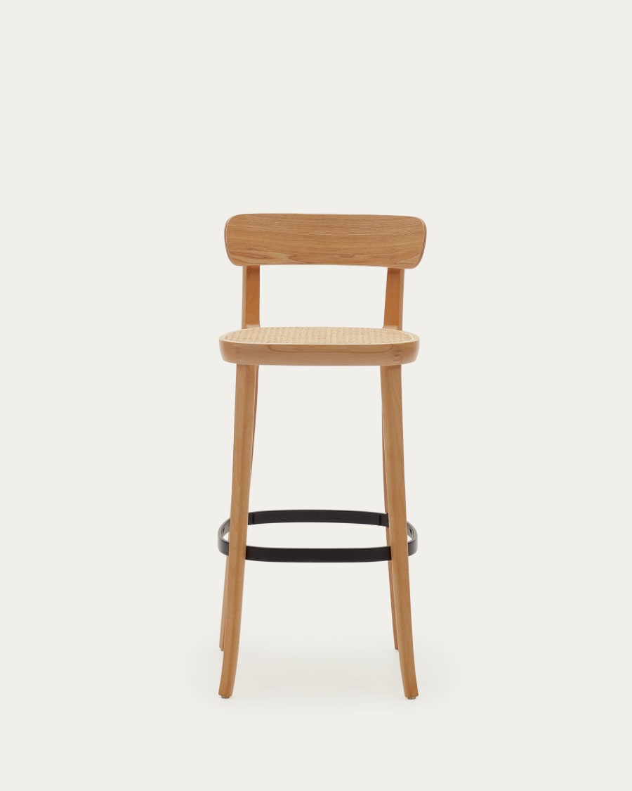 Romane stool beechwood stool with a natural finish, ash wood veneer and ratan seat 75 cm