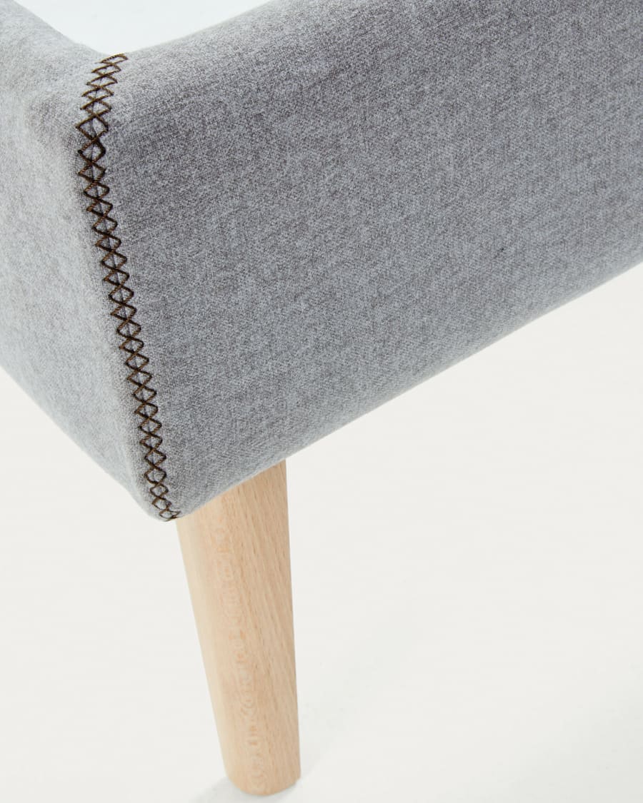 Dyla bed with removable cover in light grey, with solid beech wood legs for a 90 x 190 cm mattress