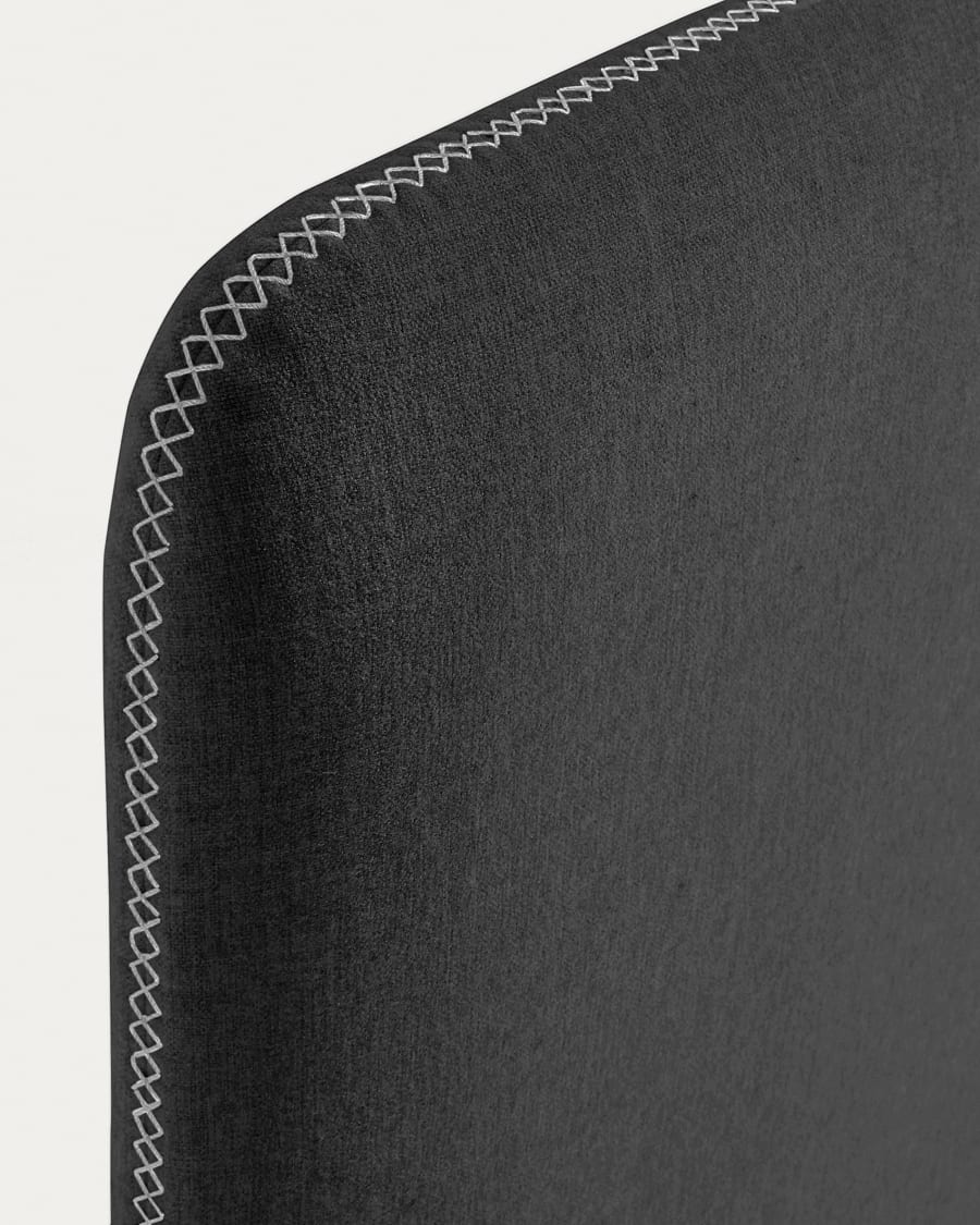 Lit déhoussable Dyla noir avec pieds en bois de hêtre pour matelas de 150 x 190 cm