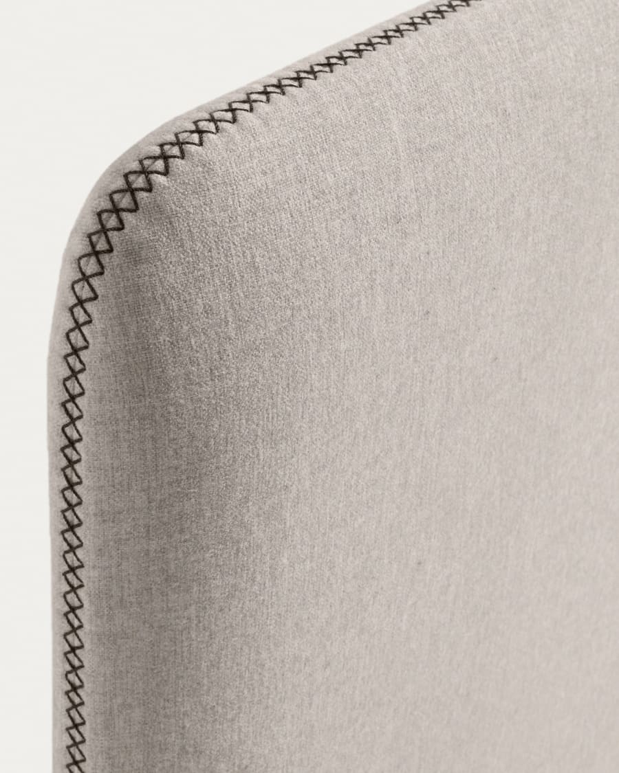 Dyla bed with removable cover in beige, with solid beech wood legs for a 160 x 200 cm mattress