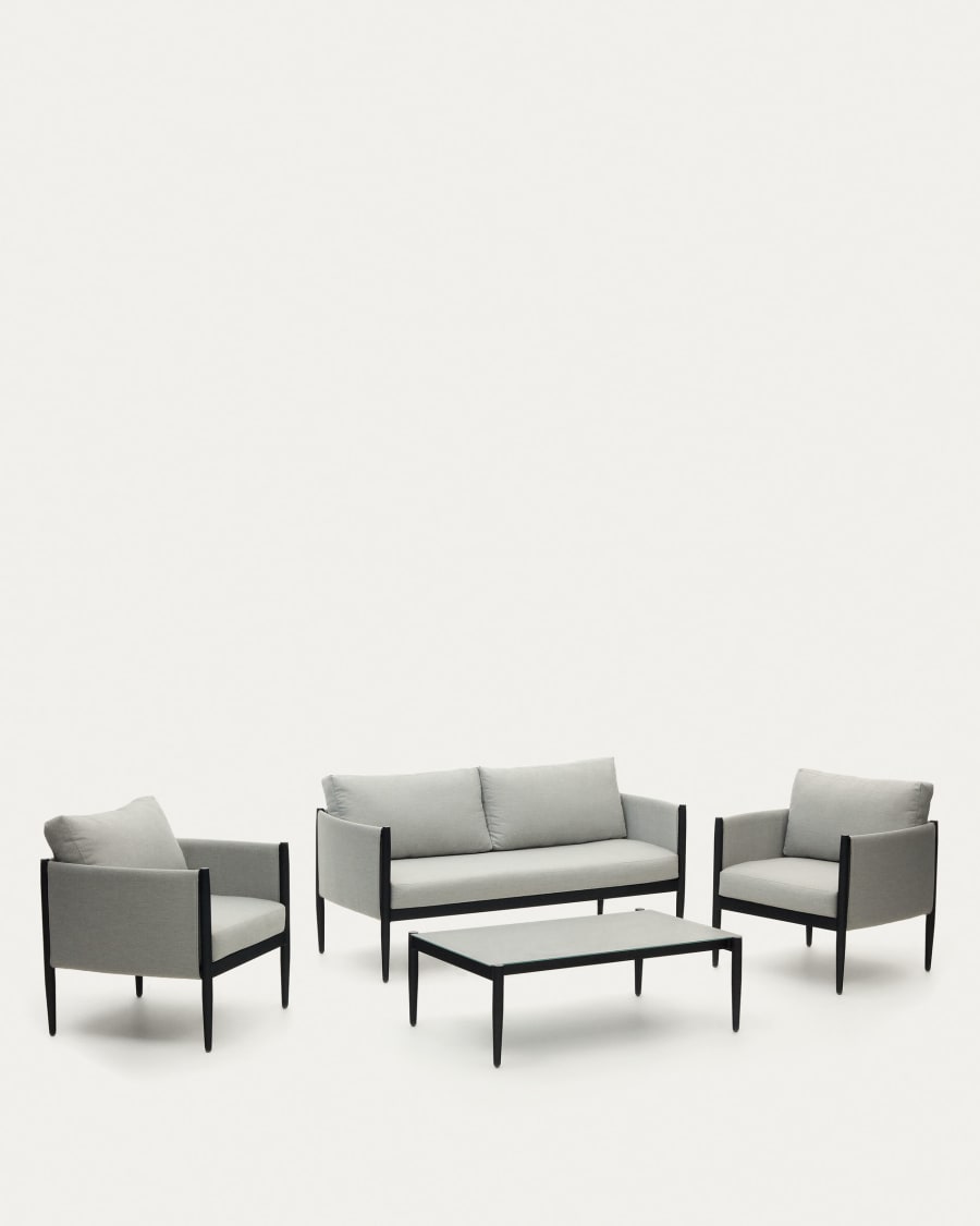 Satuna set of 2 armchairs, 2 seater sofa, and metal coffee table with a glazed finish