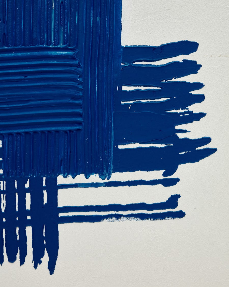 Sagaro abstract canvas in blue and white, 80 x 100 cm
