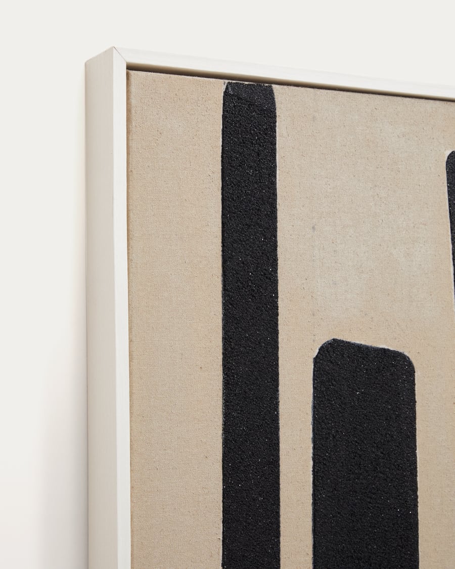 Salmi abstract painting in beige and black linen 140 x 90 cm