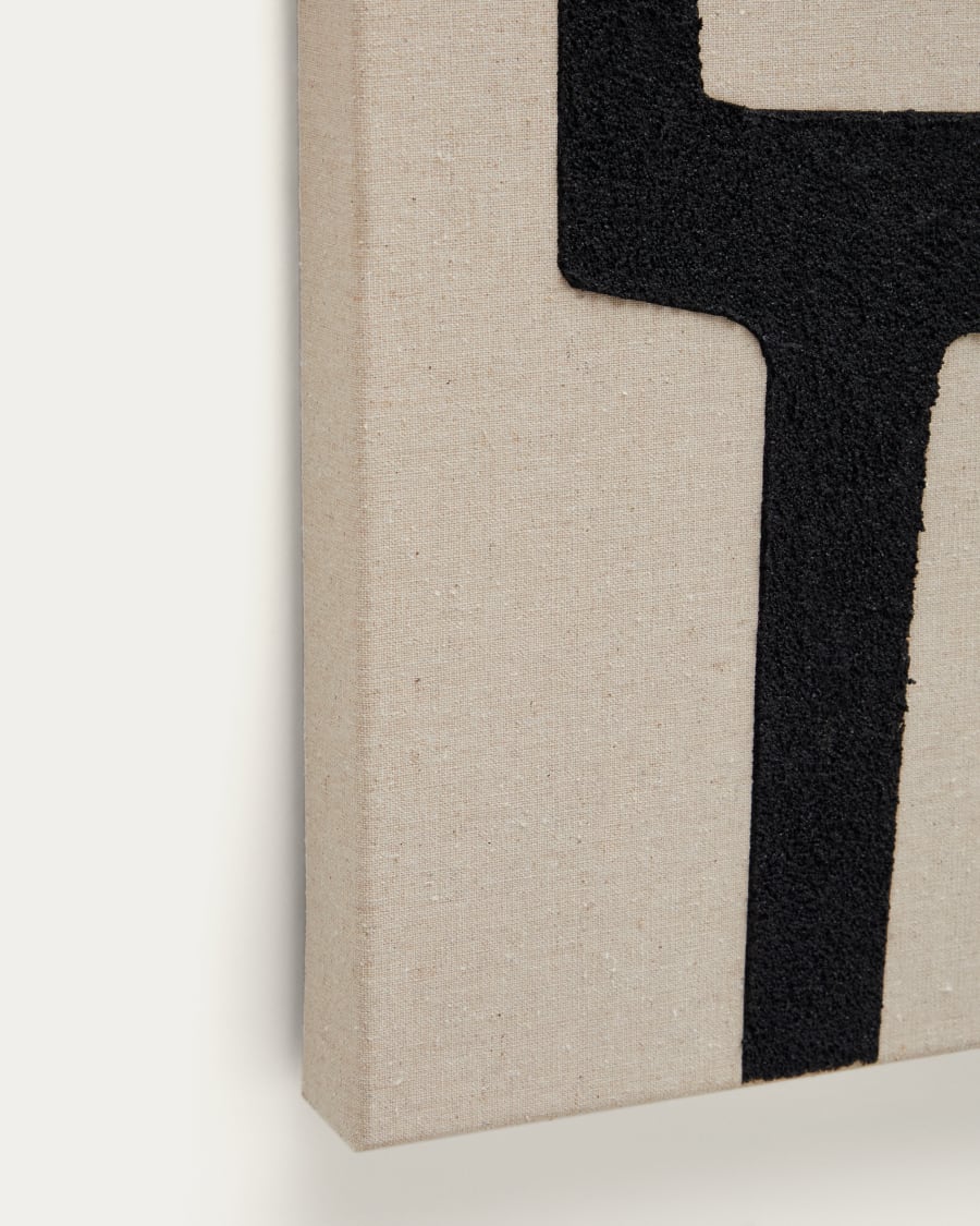 Salmi abstract painting in beige and black linen 100 x 70 cm