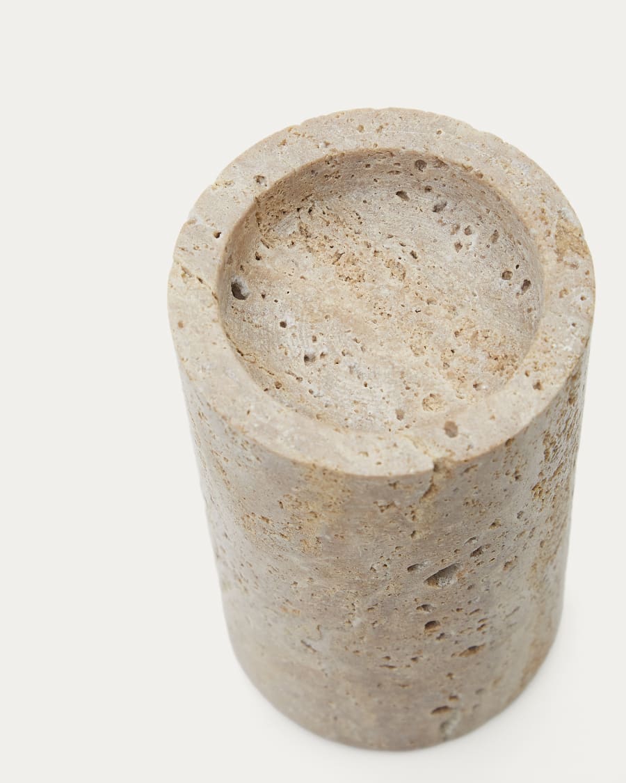 Siva large candle holder in beige travertine
