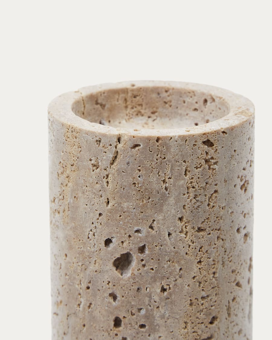 Siva large candle holder in beige travertine