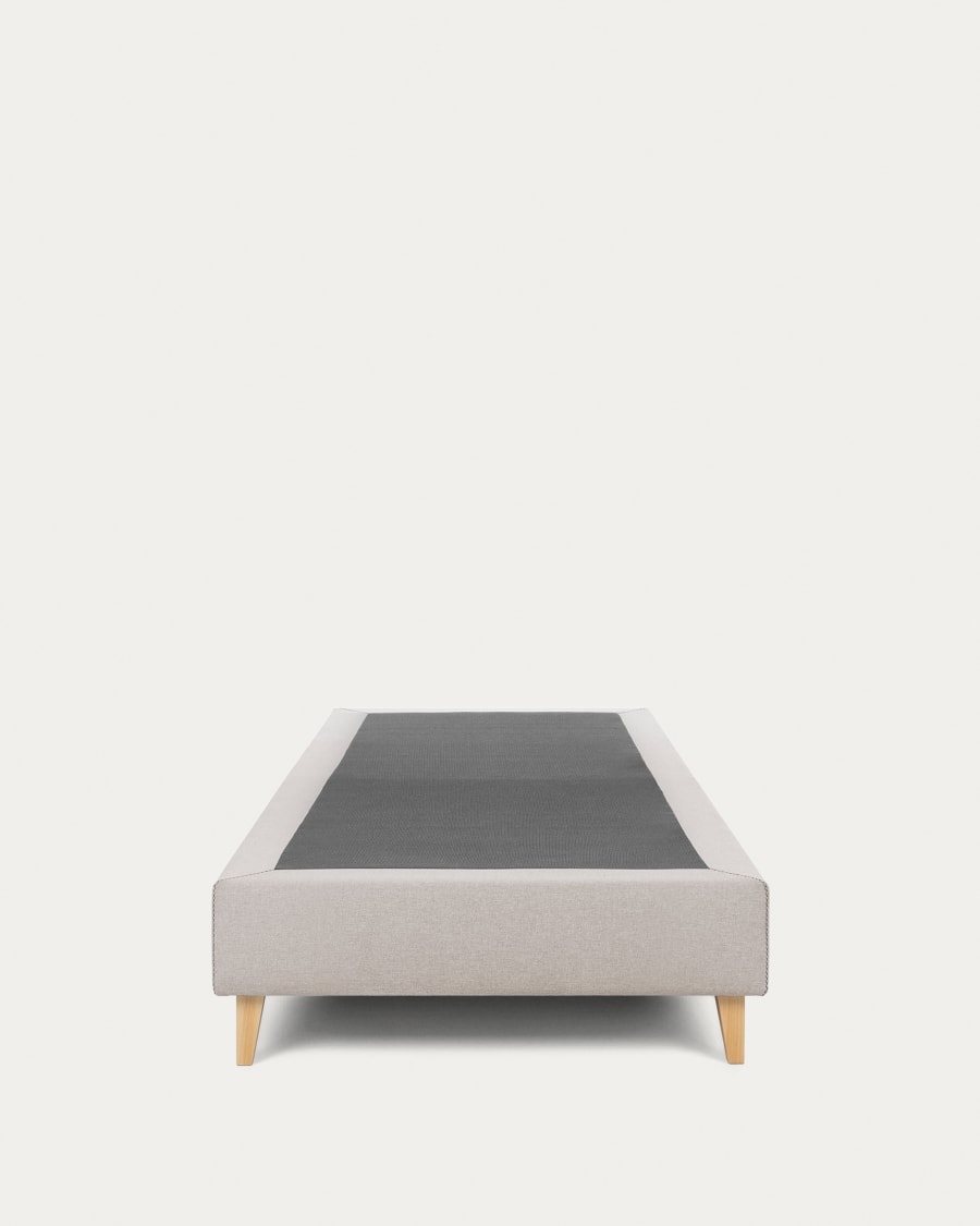 Nikos tall bed base in beige with solid beech wood legs for a 90 x 190 cm mattress