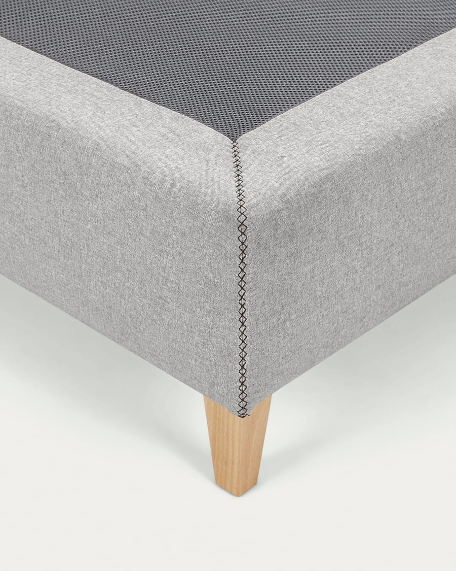 Nikos tall bed base in grey with solid beech wood legs for a 150 x 190 cm mattress