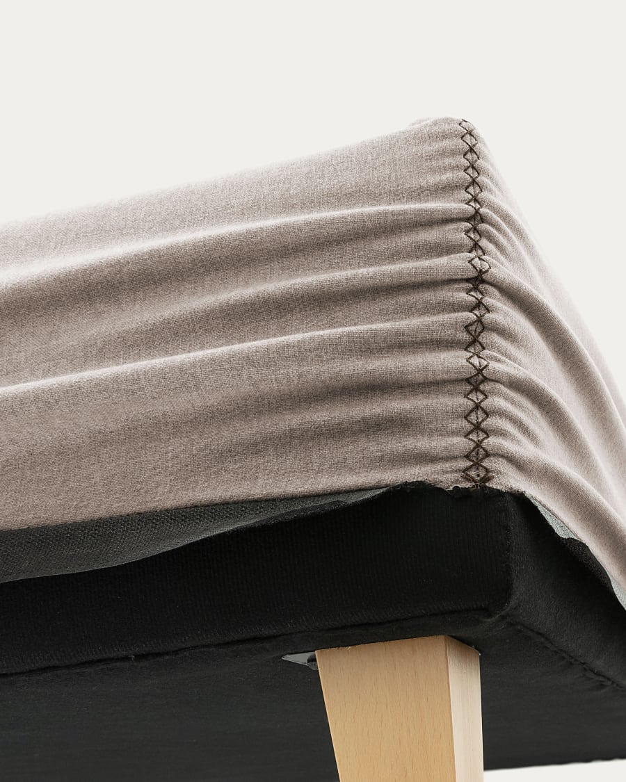 Nikos tall bed base in beige with solid beech wood legs for a 150 x 190 cm mattress