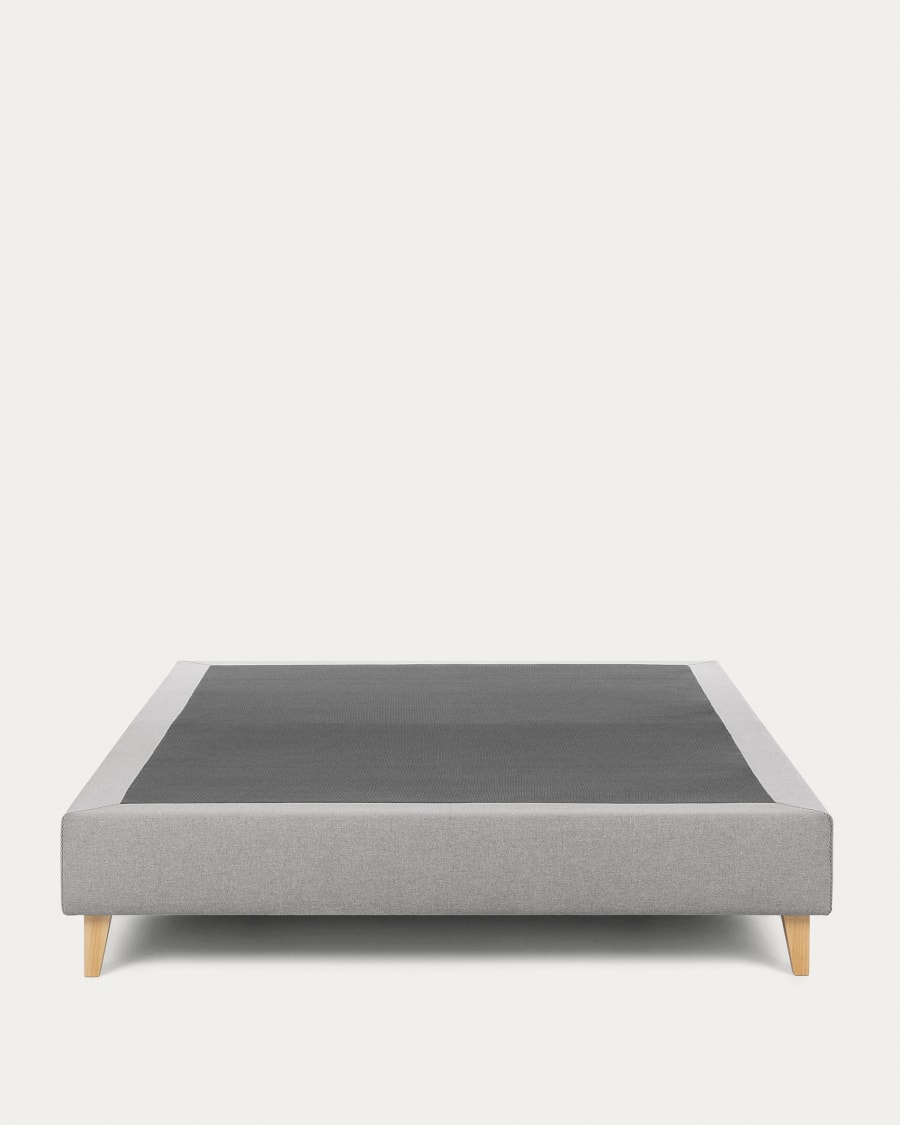 Nikos tall bed base in grey with solid beech wood legs for a 160 x 200 cm mattress