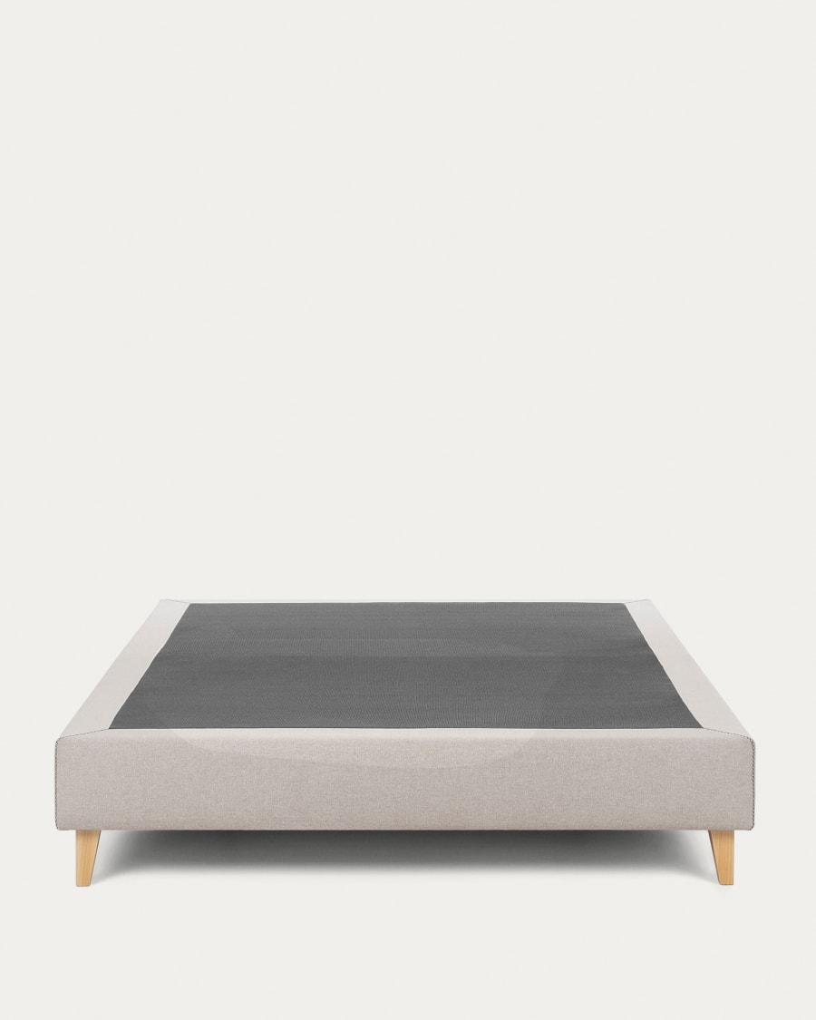 Nikos tall bed base in beige with solid beech wood legs for a 160 x 200 cm mattress