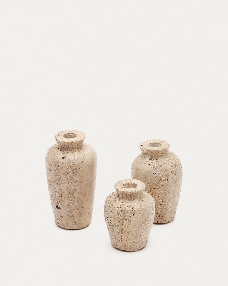 Malch set of 3 beige travertine vases Ø 9 cm / Ø 12 cm / Ø 14 cm