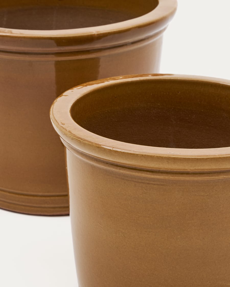 Ensemble Presili de 2 pots de fleurs en céramique, finition moutarde vernissée Ø 37 / 47 cm