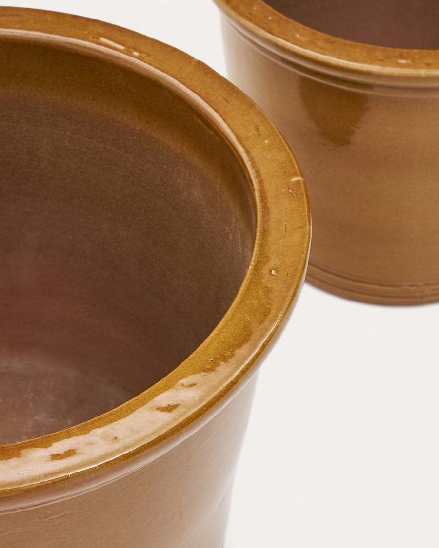 Ensemble Presili de 2 pots de fleurs en céramique, finition moutarde vernissée Ø 37 / 47 cm