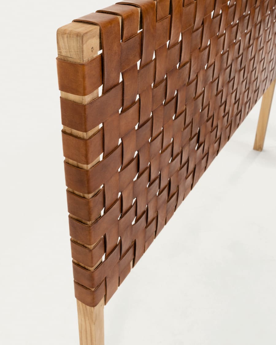 Calixta solid teak wood and leather headboard, for 150 cm beds