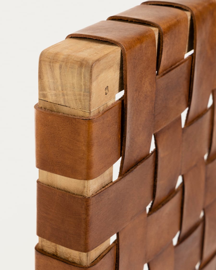 Calixta solid teak wood and leather headboard, for 150 cm beds