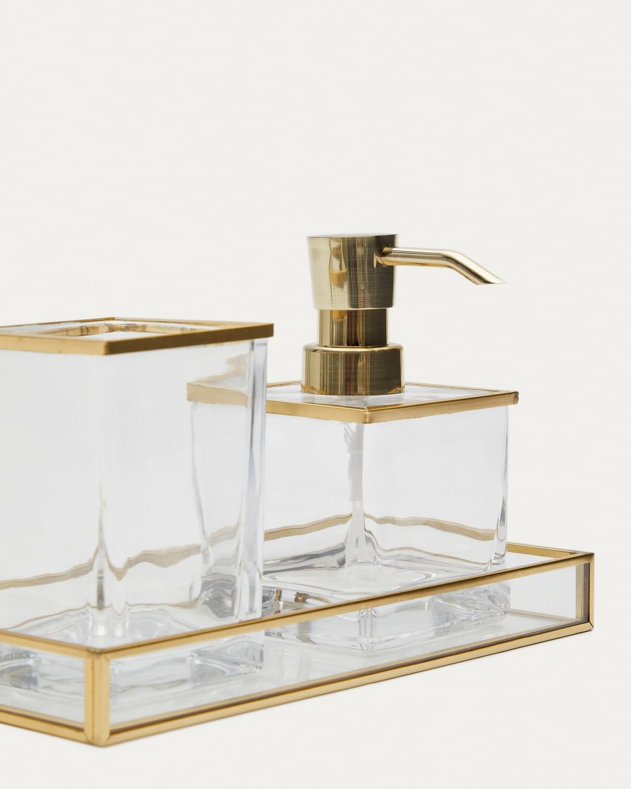 Dispenser per sapone Soanet in vetro e metallo con finitura dorata