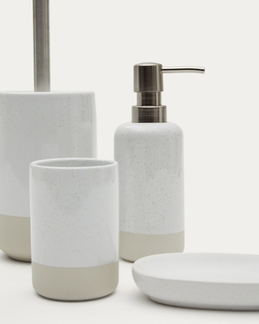 Selis Beige and White Stoneware Soap Dispenser